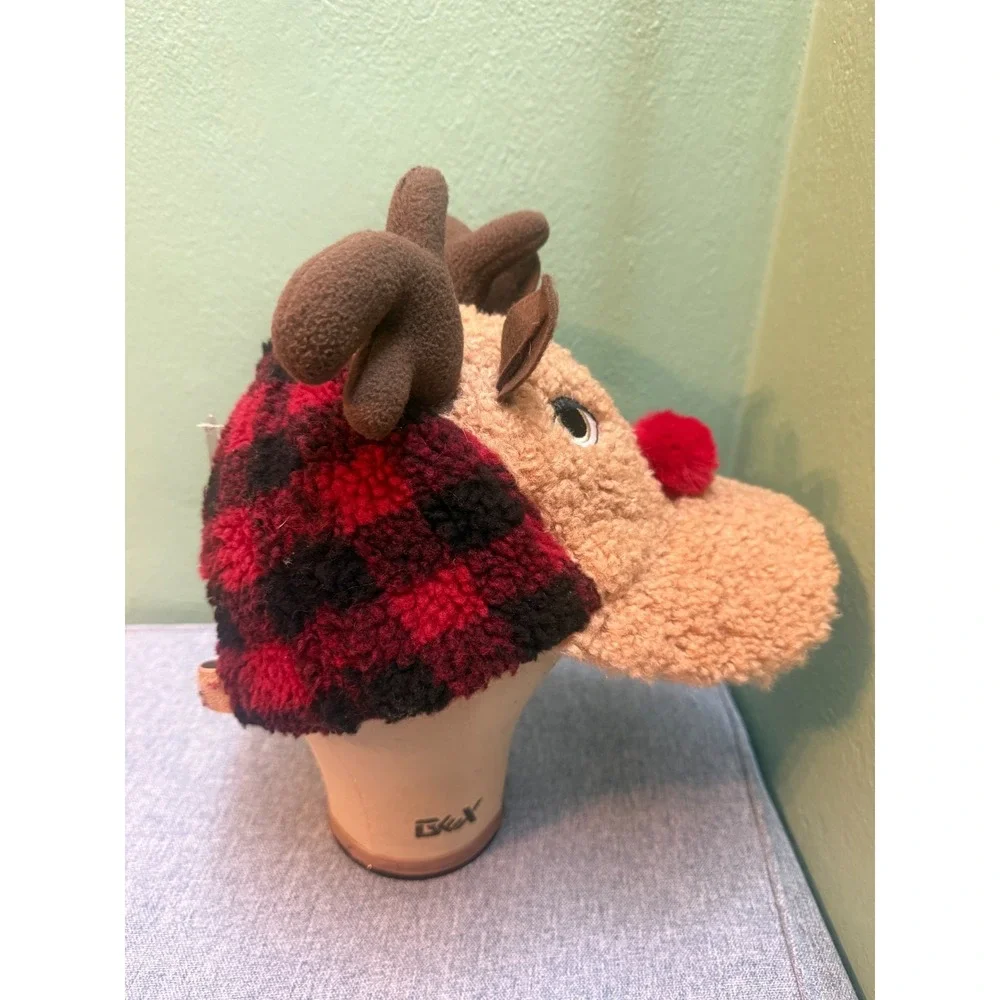 NEW Reindeer Christmas Plush Hat One Size Holiday Time Brown Red Adult